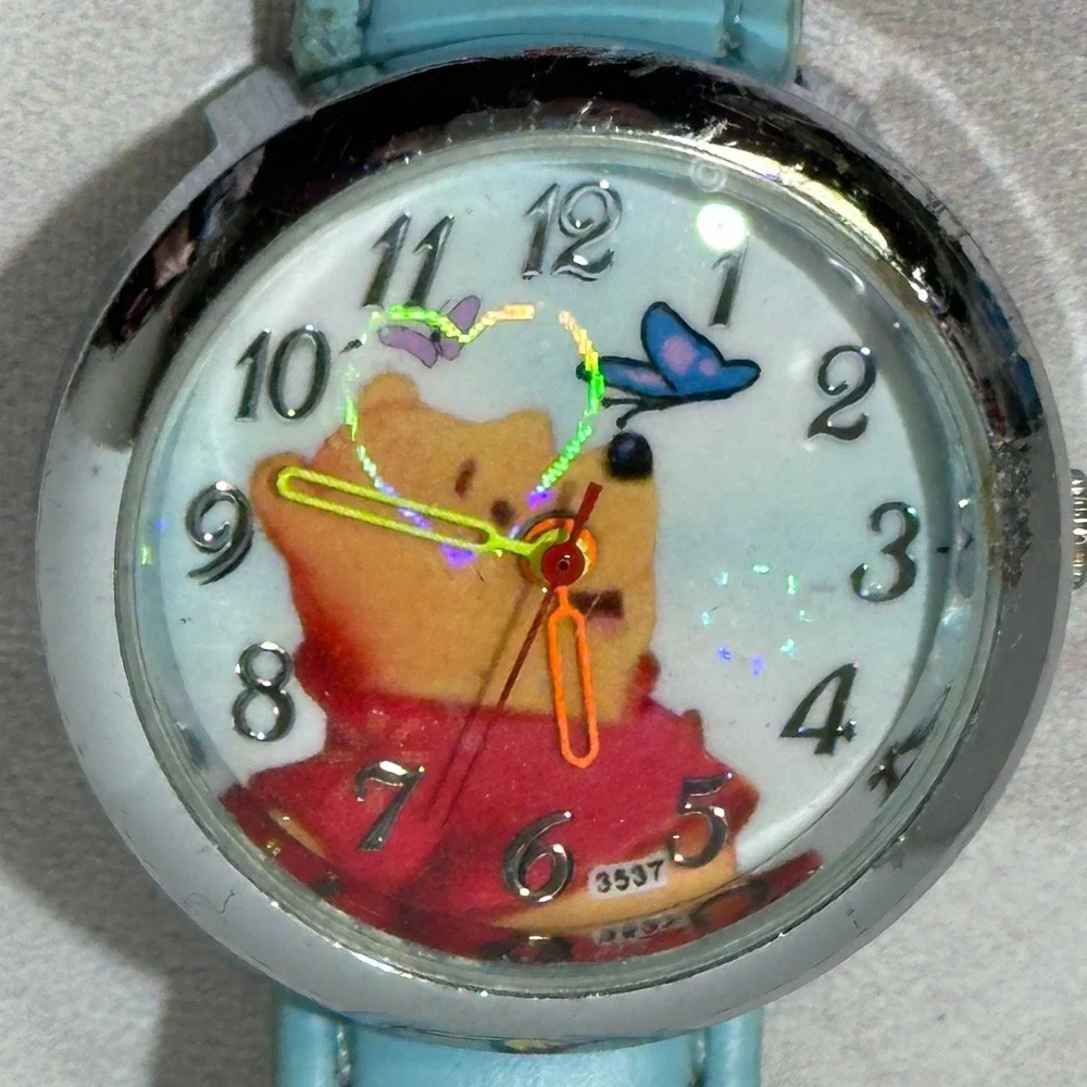 Disney Winnie the Pooh Watch Light Blue Leather Strap Floral Butterfly 3537 - Picture 3 of 7